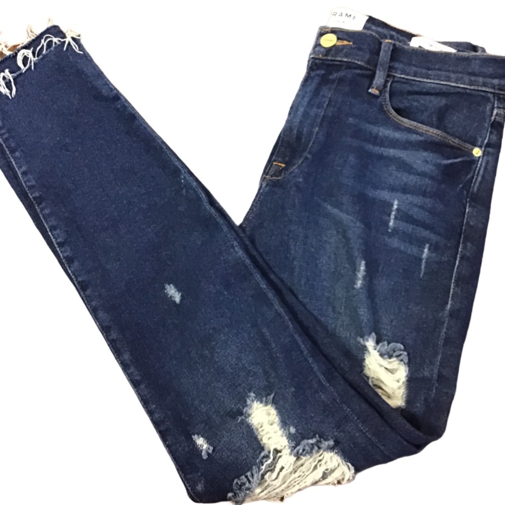 Frame Le High Destroyed/Raw Hem Skinny Jeans - Picture 4 of 10